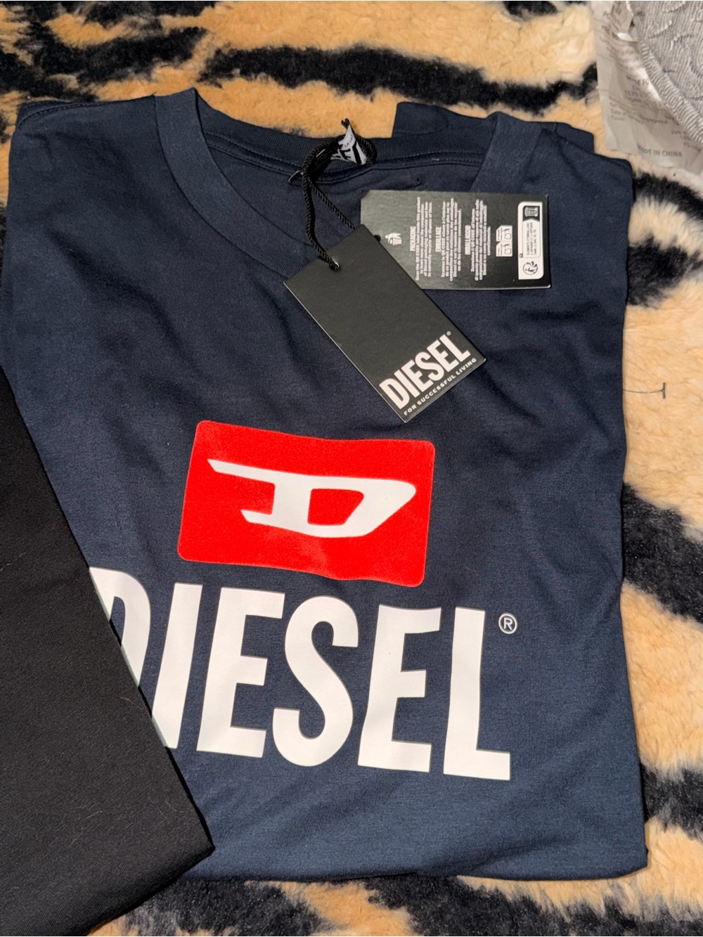Diesel Navy Short-Sleeve Logo Tee with Red and White Print